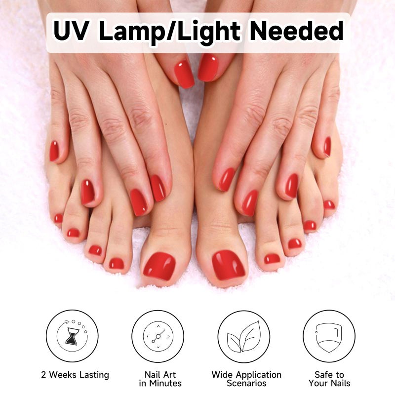 DUKASOU Semi Cured Gel Nail Strips & Toenail Stickers 2 Set (Hot Red), Gel Nail Stickers Wraps Art DIY, Long Lasting, Gifts for Women, Works with UV Lamp, Easy to Apply & Remove - Image 3
